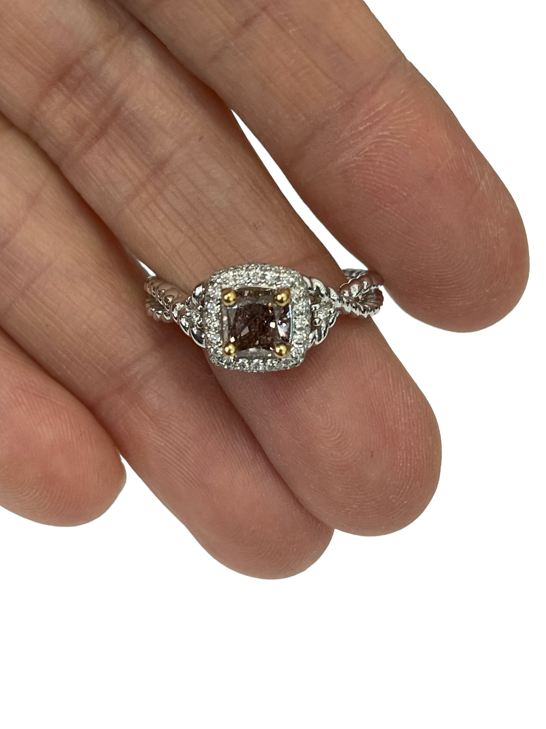 Fancy Dark Pinkish Brown Radiant Cut Diamond Ring GIA Certified