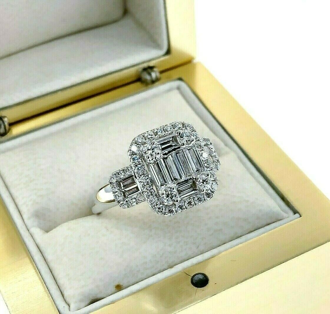 1.23 Carats Diamond Wedding Anniversary Ring Invisible Set Halo Center 18K