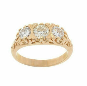 Antique Vintage Style Reproduction 3 Stone Round Cut Diamond Engagement Ring 14k