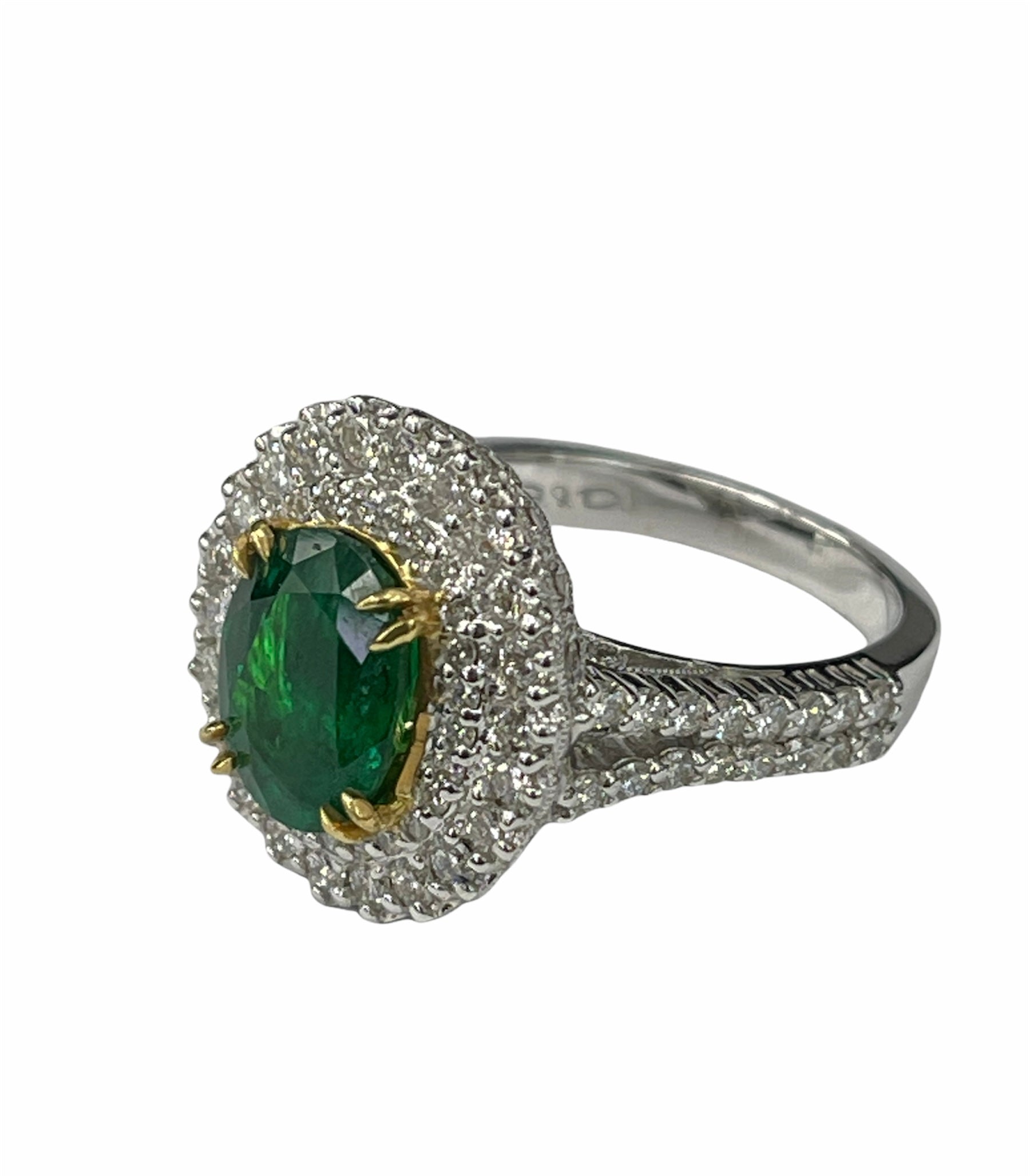 Columboan Oval Emerald Diamond Ring with Accents White Gold 18kt