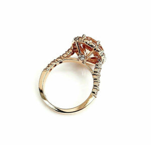 3.88 Carats Diamond and Oval Morganite Halo Cocktail Ring 14K Rose Gold New