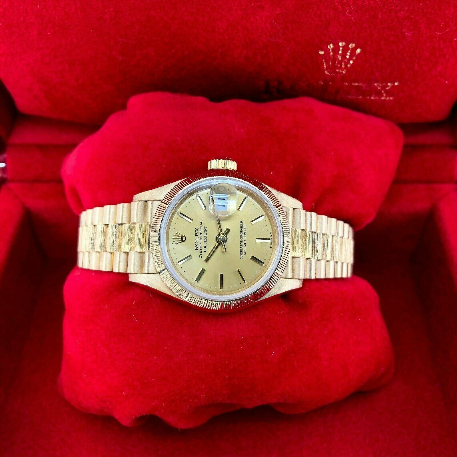 Rolex 26MM Lady President Datejust 18 Karat Yellow Gold Watch Ref # 69278 Bark