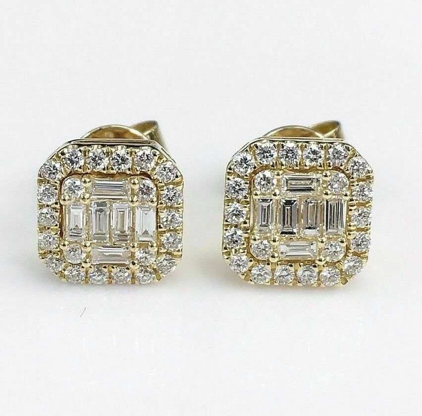 0.58 Carat t.w. Diamond Invisible Set Earrings 18K Yellow Gold Brand New