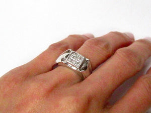 Handmade .80 carats Men's Princess Cut Diamond Ring Size 9 G SI1 14k White Gold