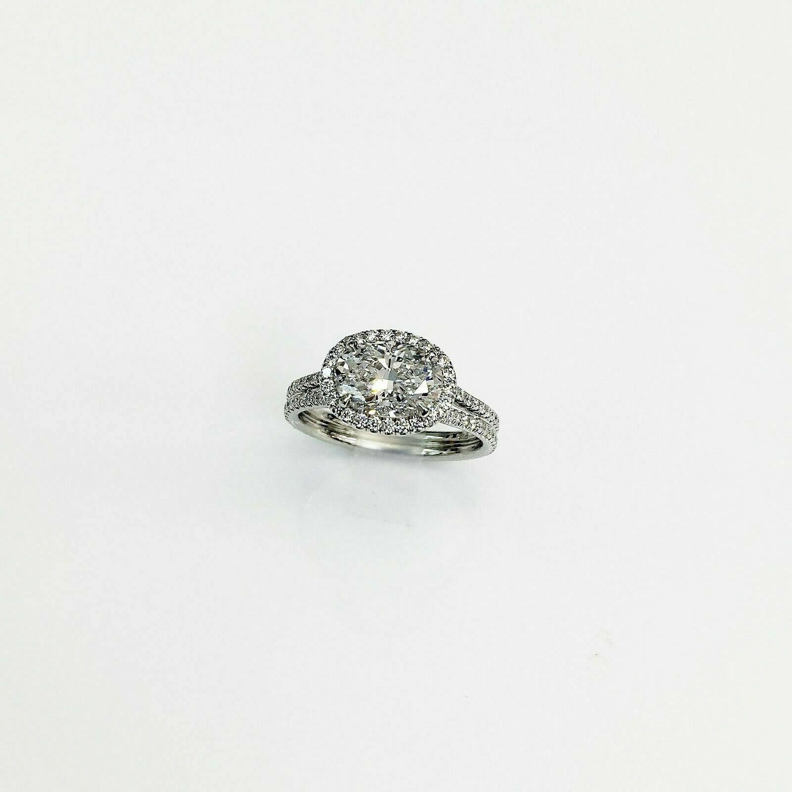 2.15 Ct tw Oval Platinum East West Halo Diamond Engagement Ring 1.53 GIA D IF