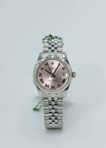 Rolex 31MM Lady Roman Dial Datejust 18 Karat White Gold Steel Watch Ref # 178274