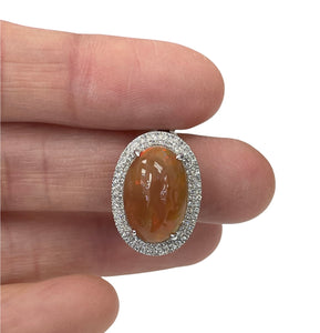 Opal Gem Halo Diamond Ring East West Setting White Gold 14kt