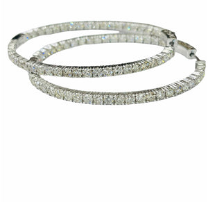 Diamond Hoop Large Earrings In and Out Round Brilliants Diamond White Gold