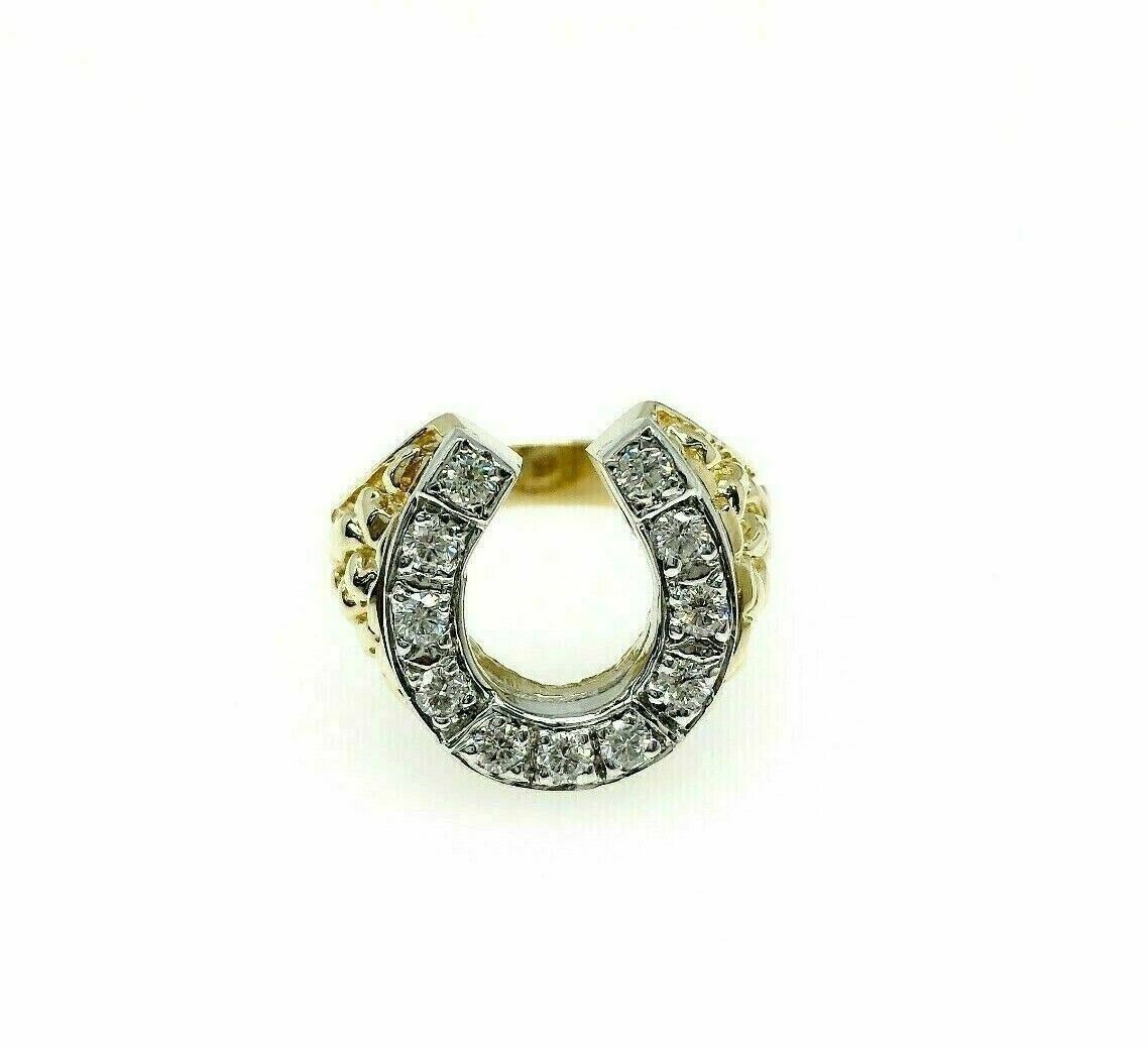 0.70 Carats t.w. Mens Diamond HorseShoe Nugget Ring 14K Two Tone Gold 10 Grams