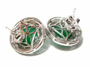 Fine Round Green Carneilan Gem Diamond Earrings 14kt White Gold