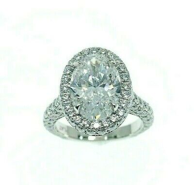 5.10 Carats t.w. E SI2 Oval Cut Diamond Custom Halo Engagement Ring Platinum