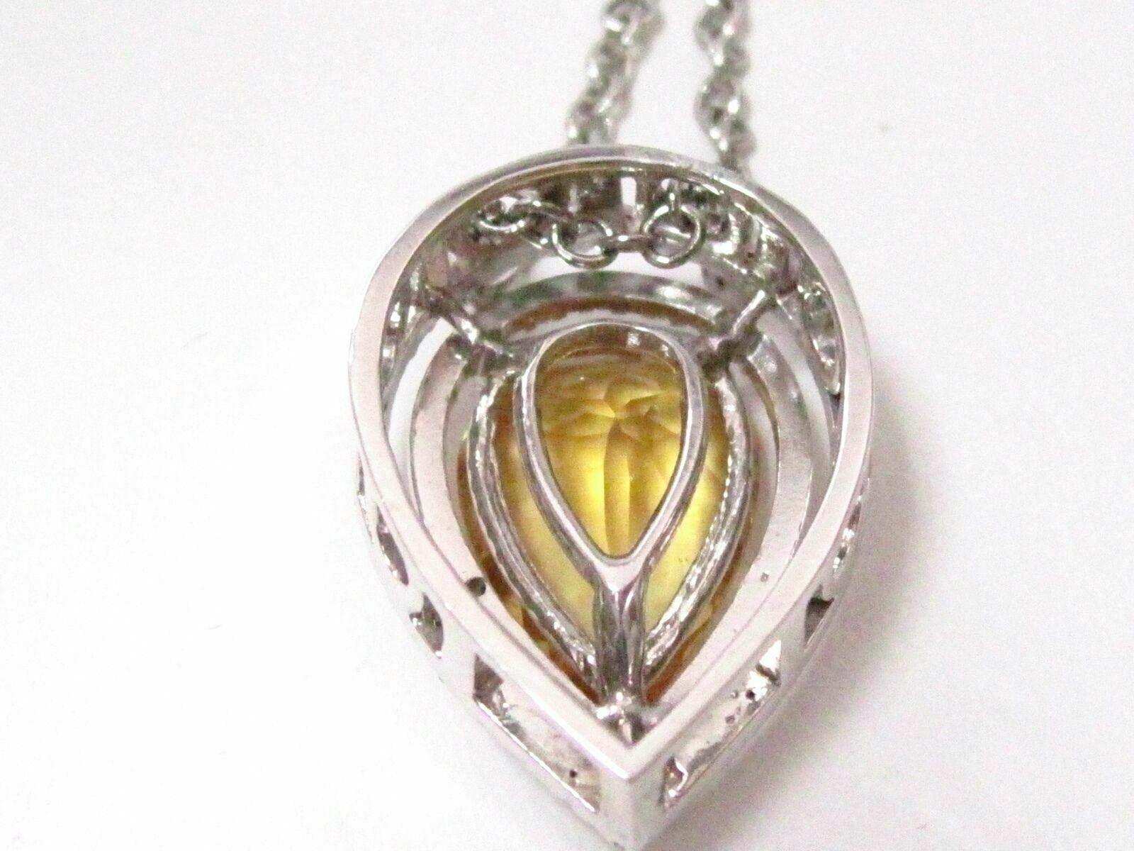 Fine 7.58Ct Natural Pear Citrine Gem & Diamond Pendant Necklace 14k White Gold