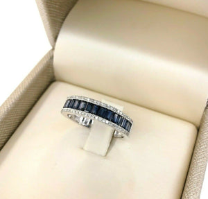 1.56 Carats t.w. Blue Sapphire & Diamond Channel and Prong Set Anniversary Ring