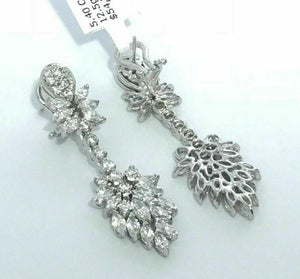 5.40 TCW Diamond Dangle Earrings Luxury Round and Marquise Cut 18K White Gold