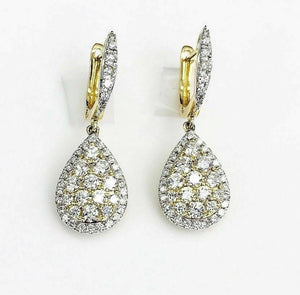1.50 Carats t.w. Diamond Halo Dangle Earrings 18 Karat Yellow Gold Brand New
