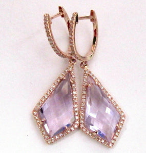 6.59 TCW Natural Amethyst Quartz & Diamonds Drop/Dangling Earrings 14k Rose Gold