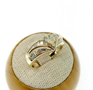 1.12 Carats Pear Diamond with Baguette Diamond Chevron Wedding Ring 14K Yellow