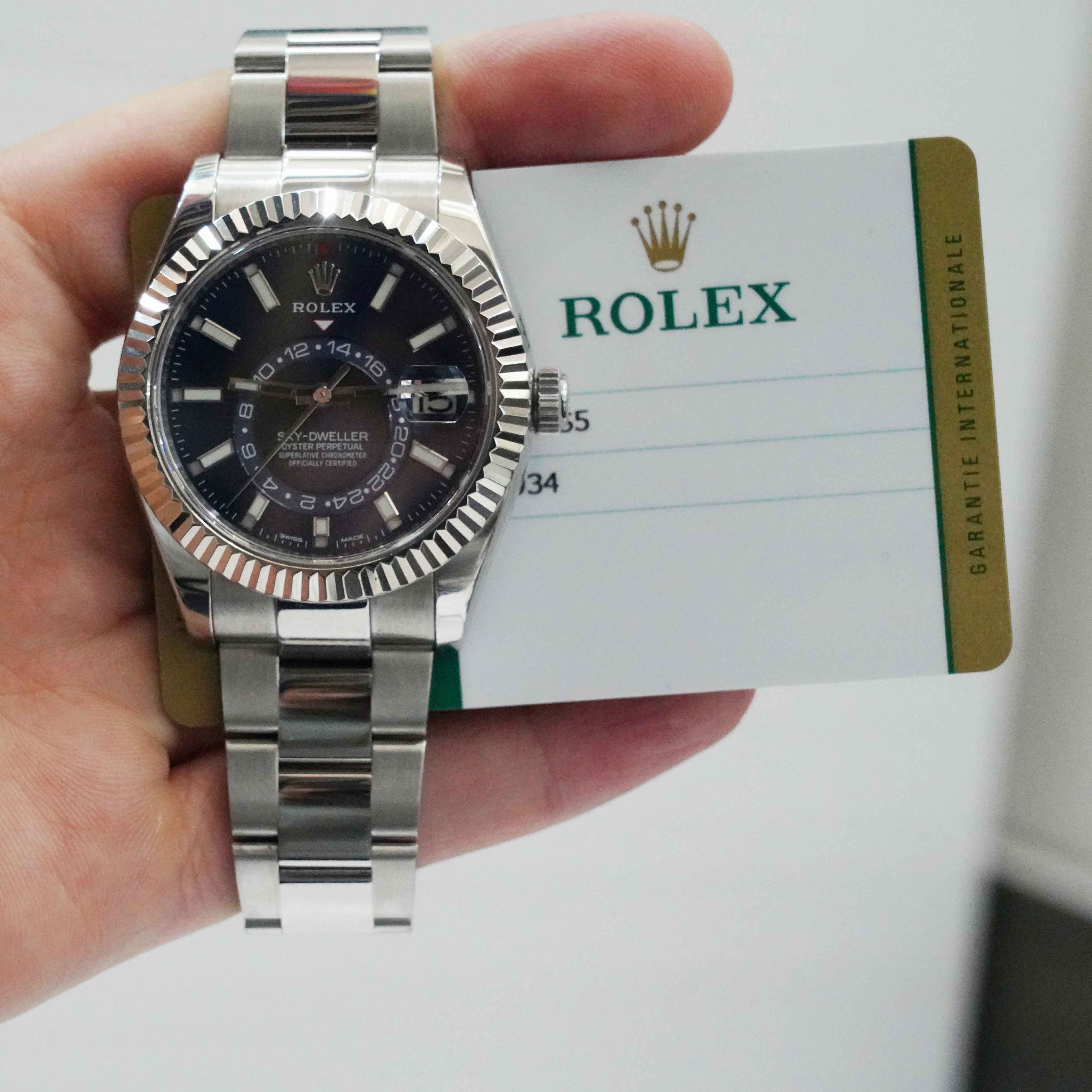 Rolex 42MM Sky- Dweller Watch 18K Gold Stainless Steel 326934 Card dated 2018