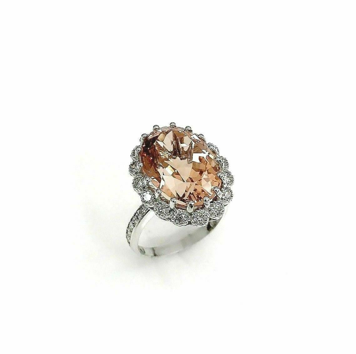 12.29 Carats Diamond and Oval Morganite Halo Cocktail Ring 14K White Gold New