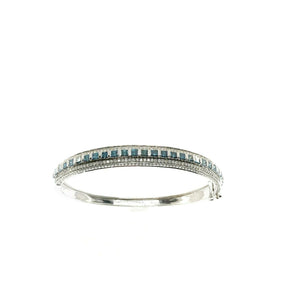 4.70 Carats t.w. Blue and White Diamond Bangle Bracelet 14K Gold 16 Grams