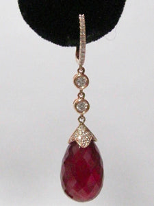 35.85 TCW Pear Shape Red Ruby & Diamond Drop/Dangle Earrings 14k Rose Gold