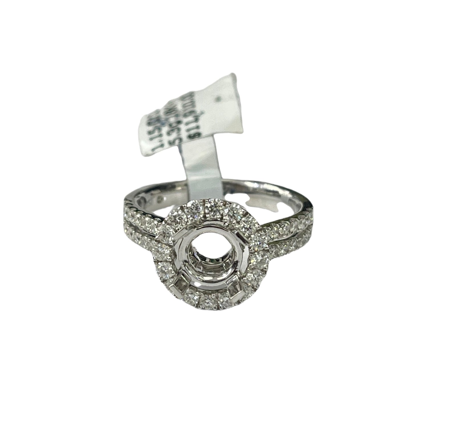 4 Prong Semi-Mounting Double Halo Diamond Ring 18kt White Gold