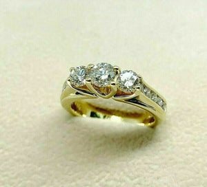 1.50 Carats 3 Stone Round Brilliant Cut Diamond Wedding Ring 14K Yellow Gold