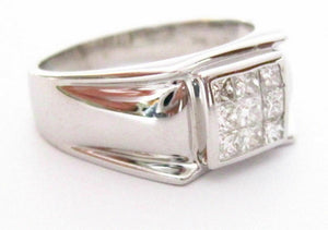 Handmade .80 carats Men's Princess Cut Diamond Ring Size 9 G SI1 14k White Gold