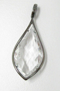 11.54 TCW White Topaz Round Brilliant Diamond Pear Drop Pendant 14kt White Gold
