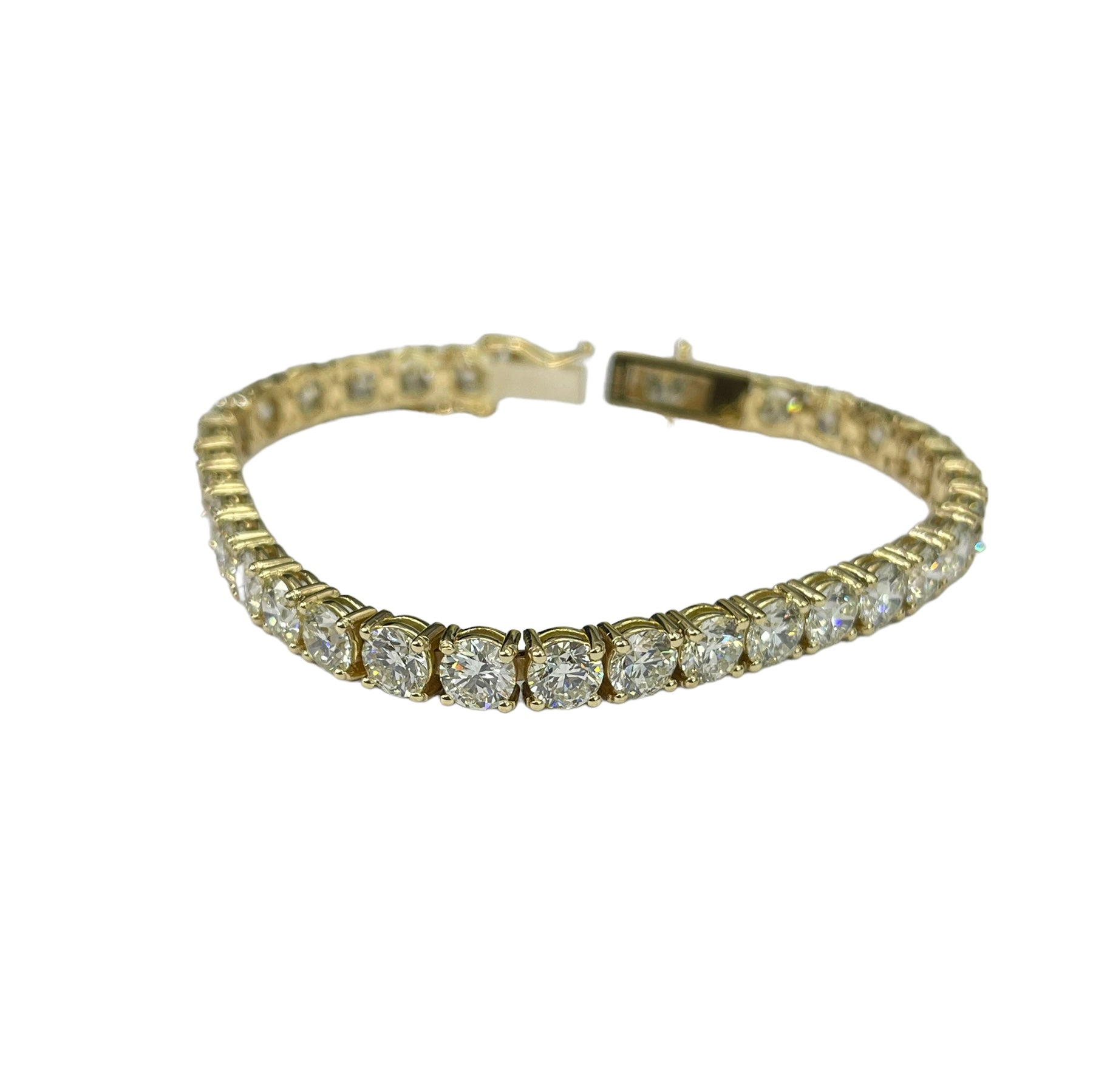 Tennis Bracelet Round Brilliants Diamonds 16.62 Carats Yellow Gold