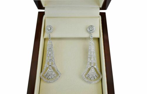 3.02 ct Diamond Dangle Drop Vintage Earrings in 18K White Gold