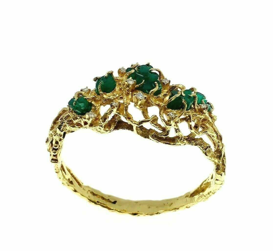 12.25 Carats t.w. Rough Emerald and Diamond Bangle Bracelet 14K Yellow Gold