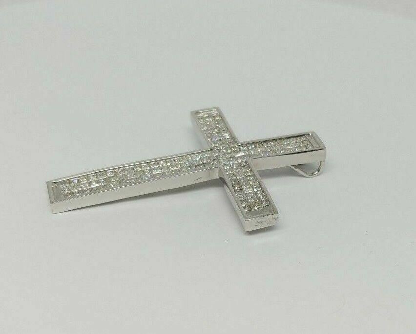 6.5 ct Princess Cut Diamond Invisible Cross Setting 14K white Gold Pendant