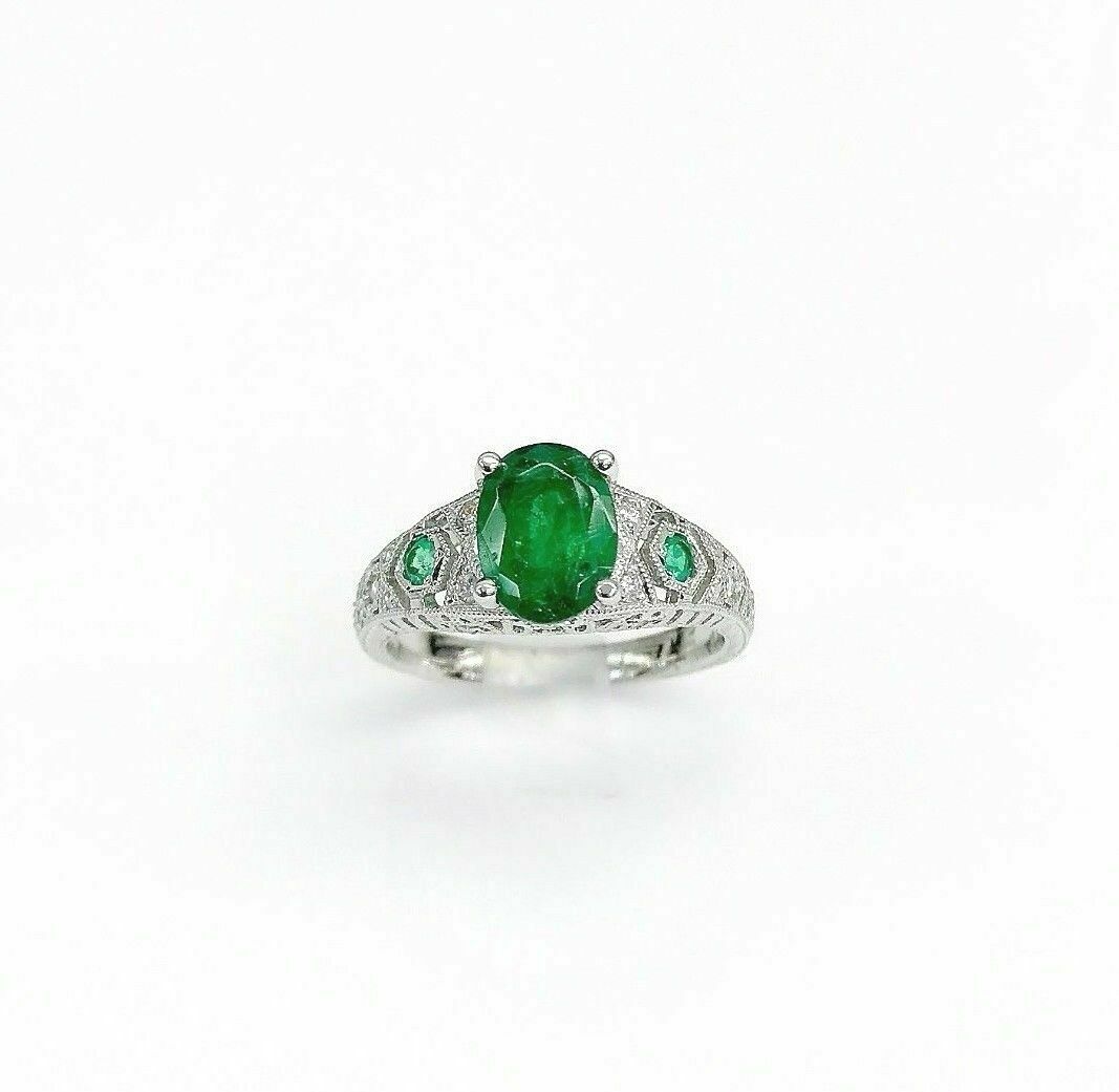 1.92 Carats tw Diamond and Emerald Art Deco Ring Emeralds are 1.72 Cts Platinum