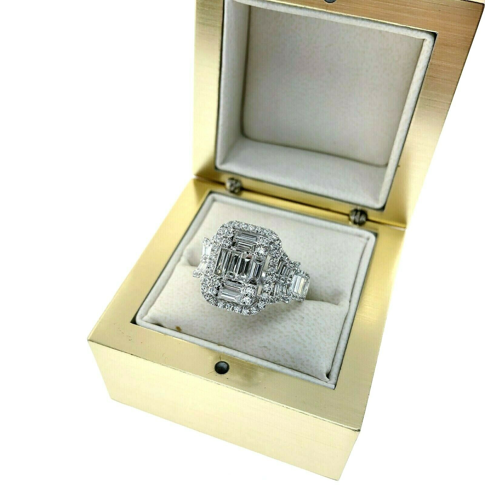 1.94 Carats Diamond Wedding Anniversary Ring Large Invisible Set Halo Center 18K