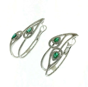 2.30 Carats t.w. Pear Emerald and Diamond Chandelier Earrings 1.65 Inch Drop 14K