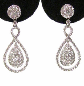 1.68 TCW Round Cut Diamond Pear-Shape Earrings F-G Push Back 18k White Gold