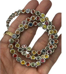 Sapphire Gem Multi-Color Bezel Necklace White Gold 14kt