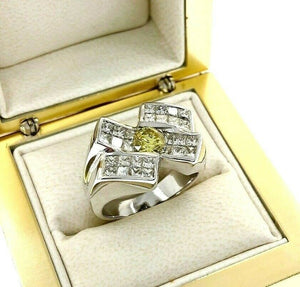 2.80 Carats t.w. White and Fancy Yellow Diamond Invisible Set Men's Ring 14K