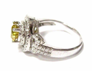 1.52 TCW Round Natural Fancy Yellow Diamond Engagement Ring Size 5.5 18k Gold