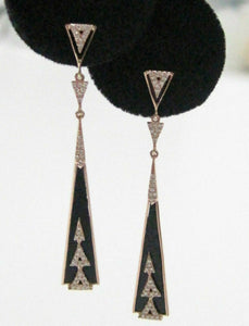 .24 TCW Natural Elongated BLACK ONYX Diamond Dangle Earrings 14kt Rose Gold