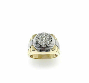 0.80 Carats t.w. VS Diamond Signet Mens Ring 14K Two Tone Gold 12.9 Grams