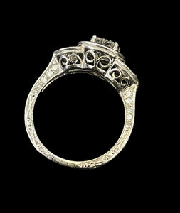 Nouveau Round and Baguettes Diamond Three Circles Diamond Ring 18kt White Gold