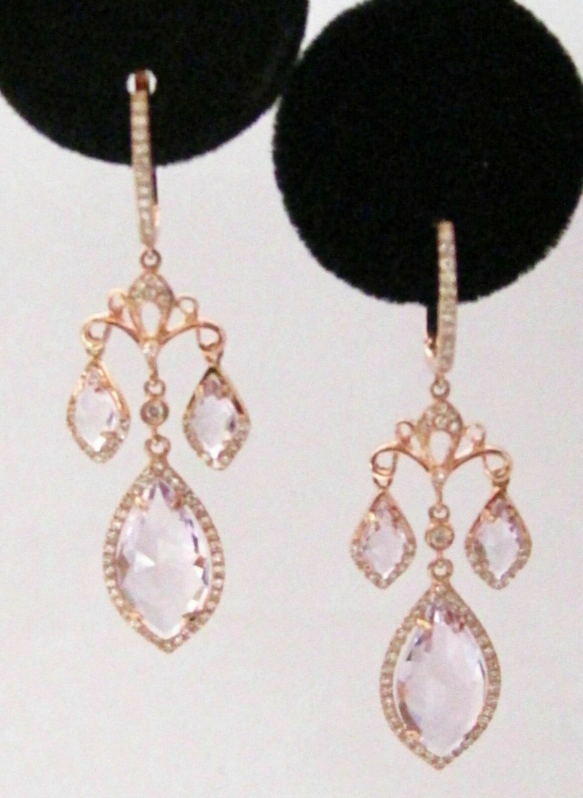 5.68 TCW Pear Cut Amethyst & Diamonds Chandelier/Dangling Earrings 14k Rose Gold