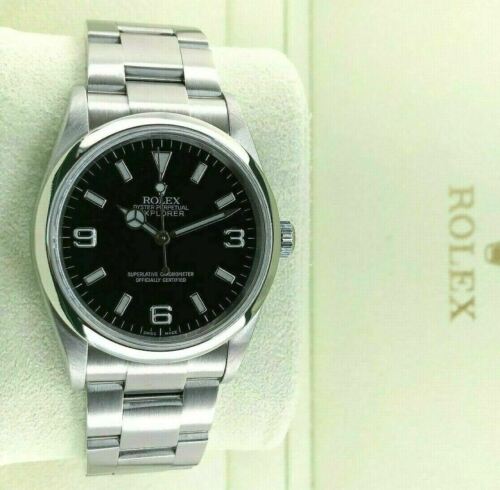 Rolex 39MM Explorer Oyster Watch Stainless Steel Ref #114270 Box Papers D Serial