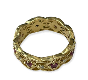 Ruby and Round Brilliants Yellow Gold Band 14kt