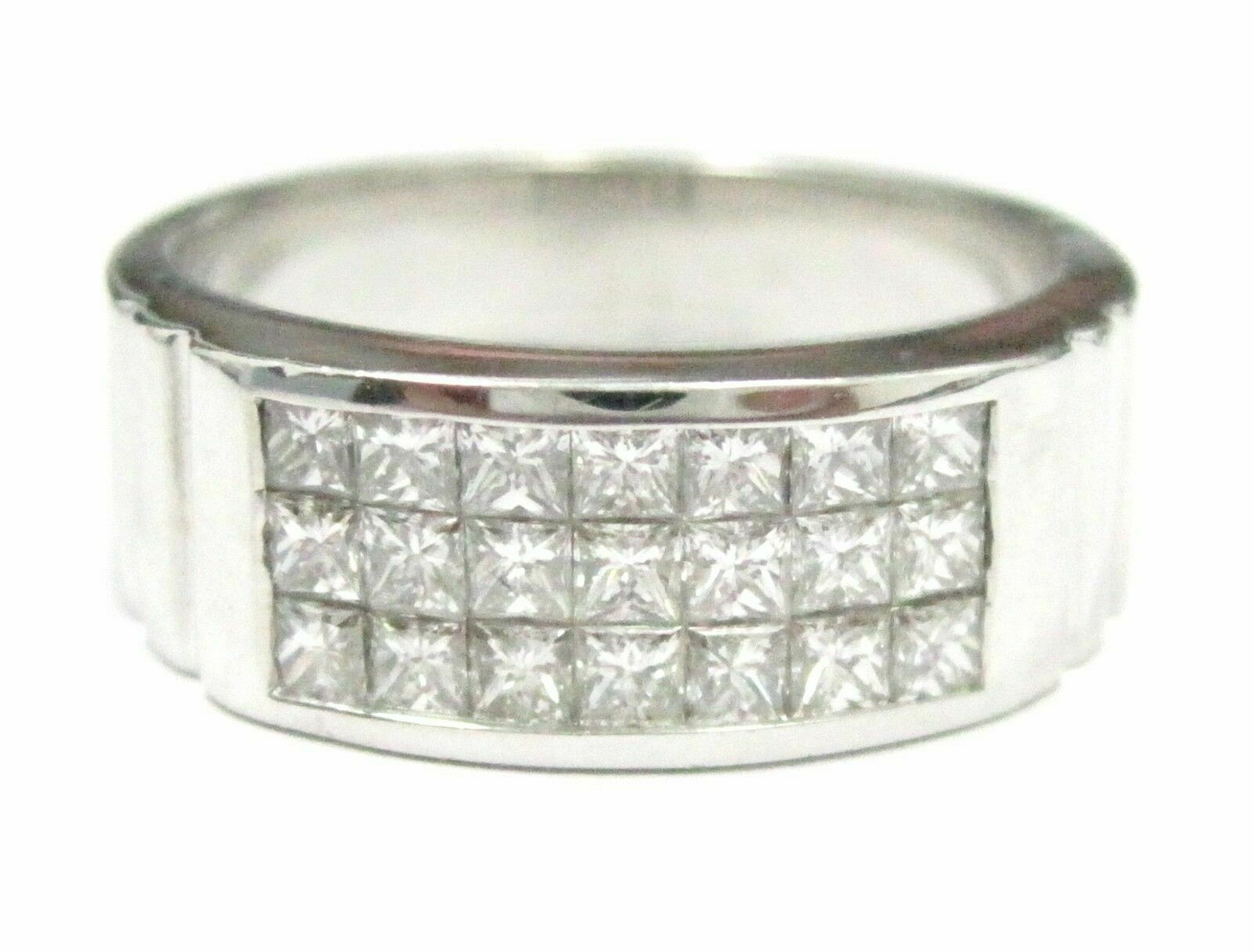 1.35 TCW Men's 3 Row Princess Cut Diamond Ring/Band Size 10 14kt White Gold