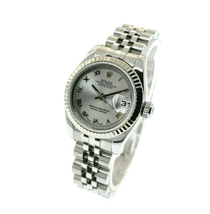 Rolex 26MM Lady Datejust 18 Karat White Gold Steel Watch Ref # 179174 Box Papers