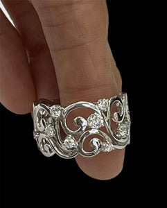 Floral Wide Diamond Ring with Round Brilliants Diamonds White Gold