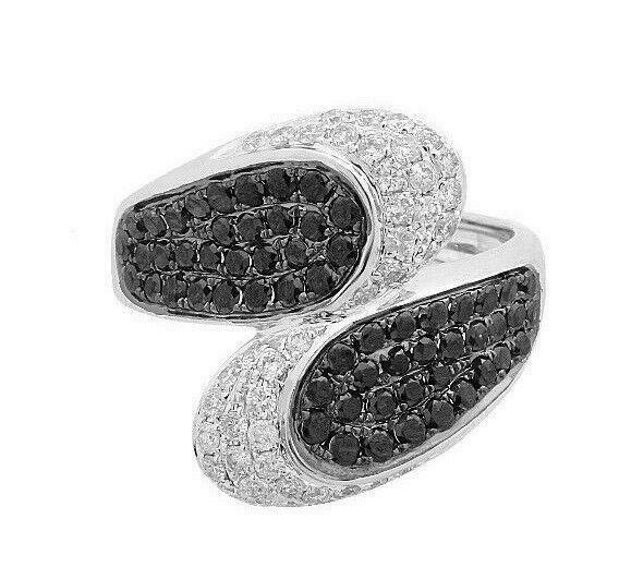 1.66Ct Round Cut White & Black Diamonds 2 Way Cluster Cocktail Ring 14k WGold